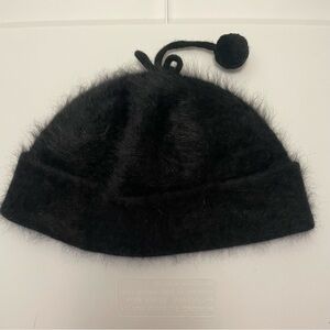 Kids Fuzzy Black Pom-Pom Beanie Hat